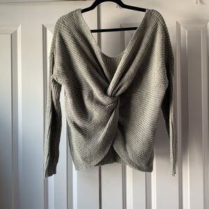 Grey Open Twist Back Sweater